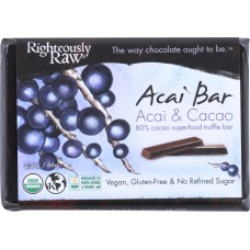 RIGHTEOUSLY RAW: 80% Acai & Cacao Superfood Bar Organic, 2.3 oz
