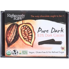 RIGHTEOUSLY RAW: 83% Pure Dark Cacao Bar Organic, 2 oz