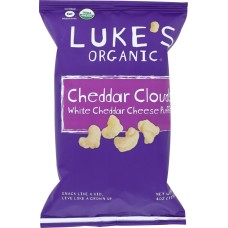 LUKE'S ORGANIC: Cheddar Clouds White Cheddar Cheese Puffs, 4 oz