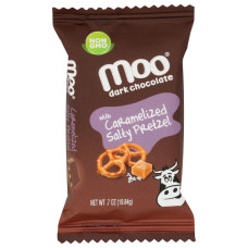 MOO ORGANIC CHOCOLATES: Dark Chocolate with Caramelized Salty Fretzel Mini Bars, 0.7 oz