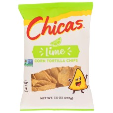 CHICAS: White Corn Tortilla Chips Soy Sauce Lime, 7.5 oz