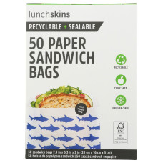 LUNCHSKINS: Paper Sandwich Bag Shark, 50 ct