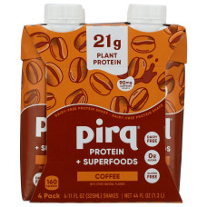PIRQ: 21g Plant Based Protein Shakes Coffee 4P, 44 fo