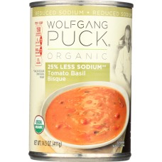 WOLFGANG PUCK: Organic Soup 25% Less Sodium Tomato Basil Bisque, 14.5 oz