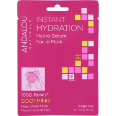 ANDALOU NATURALS: Instant Hydration Hydro Serum Facial Mask 1000 Roses Soothing, 0.6 oz