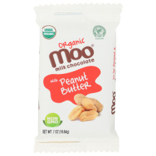 MOO ORGANIC CHOCOLATES: Milk Chocolate with Peanut Butter Mini Bars, 0.7 oz