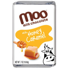 MOO ORGANIC CHOCOLATES: Milk Chocolate with Honey Caramel Mini Bars, 0.7 oz