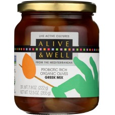 ALIVE & WELL: Probiotic Rich Organic Olives Greek Mix, 12.5 oz