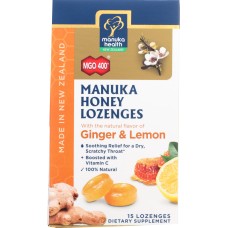 MANUKA HEALTH: Lozenge Honey  Ginger & Lemon , 15 pc