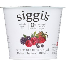 SIGGI'S: Yogurt Strained Non Fat Icelandic Style Skyr Acai & Mixed Berries, 5.3 oz