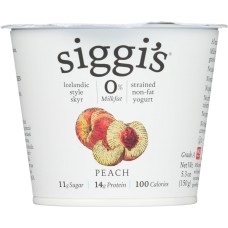 SIGGI'S: Strained Non-Fat Yogurt Icelandic Style Skyr Peach, 5.3 oz