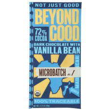 BEYOND GOOD: Microbatch 72% Dark Chocolate Bar with Vanilla Bean, 2.12 oz