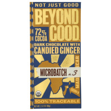 BEYOND GOOD: Microbatch 72% Dark Chocolate Bar with Candied Ginger, 2.12 oz