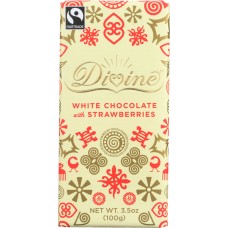 DIVINE CHOCOLATE: White Chocolate Bar with Strawberries, 3.5 oz