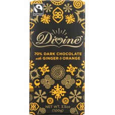 DIVINE: Chocolate 70 % Dark Chocolate With Ginger & Orange, 3.5 oz