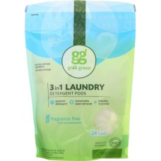 GRABGREEN: 3-in-1 Laundry Detergent 24 Loads Fragrance Free, 15.2 oz