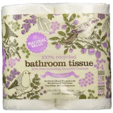 NATURAL VALUE: 100% Recycled Bathroom Tissue 4 Double Rolls, 1 ea