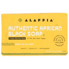 ALAFFIA: African Black Soap Hemp Olive Leaf Soap Bar, 5 oz