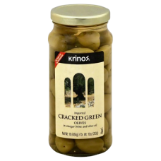 KRINOS: Cracked Green Olives, 16 oz