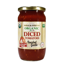 BELLA TERRA: Tomatoes Diced Roasted Garlic Organic, 24 oz