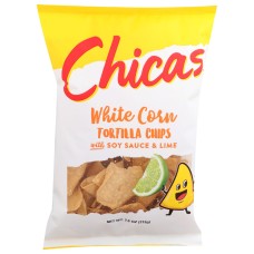 CHICAS: White Corn Tortilla Chips Soy Sauce Lime, 7.5 oz