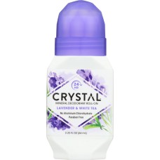 CRYSTAL BODY DEODORANT: Mineral Deodorant Roll On Lavender and White Tea, 2.25 oz