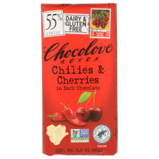 CHOCOLOVE: Chilies and Cherries in Dark Chocolate, 3.2 oz CHOCOLOVE: Chilies and Cherries in Dark Chocolate, 3.2 oz