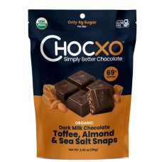 CHOCXO: Dark Milk Chocolate Toffee Almond and Sea Salt Snaps, 3.45 oz