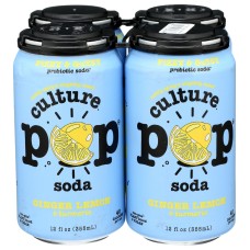 CULTURE POP: Soda Probiotic Ginger Lemon 4Pk, 48 fo