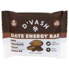DVASH ORGANICS: Chocolate Pecan Cocoa Nib Date Energy Bar, 1.76 oz