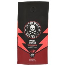 DEATH WISH COFFEE: Dark Roast Coffee Whole Bean, 1 lb