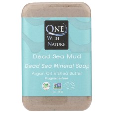 ONE WITH NATURE: Dead Sea Mineral Mud Soap with Argan Oil and Shea Butter No Added Fragrance, 7 oz