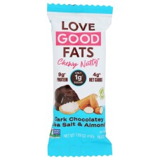LOVE GOOD FATS: Chewy Nutty Dark Chocolatey Sea Salt and Almond Keto Bar, 1.59 oz