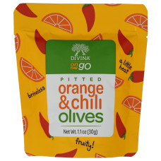 DIVINA: Pitted Orange and Chili Olives, 1.1 oz