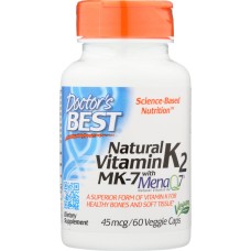DOCTORS BEST: Natural Vitamin K2 MK 7 with MenaQ7 45mcg, 60 vc