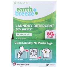 EARTH BREEZE: Laundry Detergent Eco Sheets Fresh Scent, 60 ea