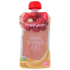HAPPY BABY: Bananas Raspberries and Oats Pouch, 4 oz