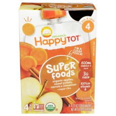 HAPPY TOT: Apples Sweet Potatoes Carrots and Cinnamon Plus Super Chia Pouch 4pack, 4.22 oz