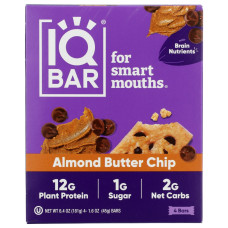 IQ BAR: Almond Butter Chip Bars 4 Count, 6.4 oz