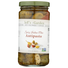 JEFFS GARDEN: Spicy Italian Olive Antipasto, 12 oz
