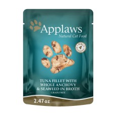 APPLAWS: Cat Food Pouch Tuna with whole Anchovy and Seaweed in Broth 2.47 oz