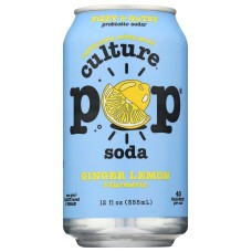CULTURE POP: Ginger Lemon & Turmeric Probiotic Soda, 12 fo