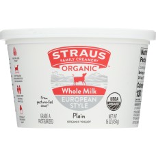 STRAUS: Organic Whole Milk Plain European Style Yogurt, 16 oz