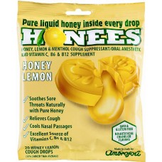 AMBROSOLI: Honees Cough Drops Lemon Bag, 20 pc