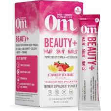 OM ORGANIC MUSHROOM NUTRITION: Beauty Plus Powered By Chaga And Collagen Drink Stick 10 Pack, 2.2 oz