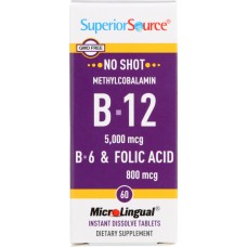 SUPERIOR SOURCE: No Shot Methylcobalamin B-12 5000mcg B-6 & Folic Acid 800mcg, 60 tb