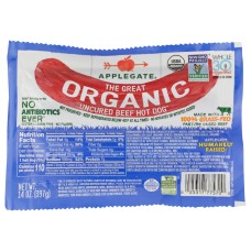 APPLEGATE: The Great Organic Uncured Beef Hot Dog, 14 oz