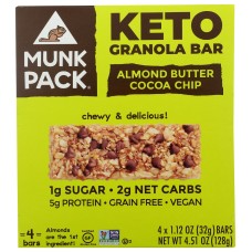 MUNK PACK: Almond Butter Cocoa Chip Keto Granola Bar 4 Pack, 4.51 oz