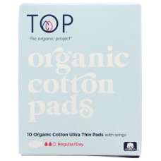 TOP THE ORGANIC: Pads Cotton Thin Wings, 10 ea