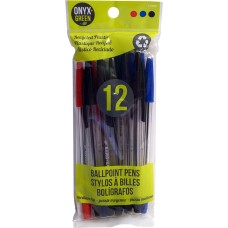 ONYX & GREEN: Assorted Plastic Ballpoint Pens, 12 pc
